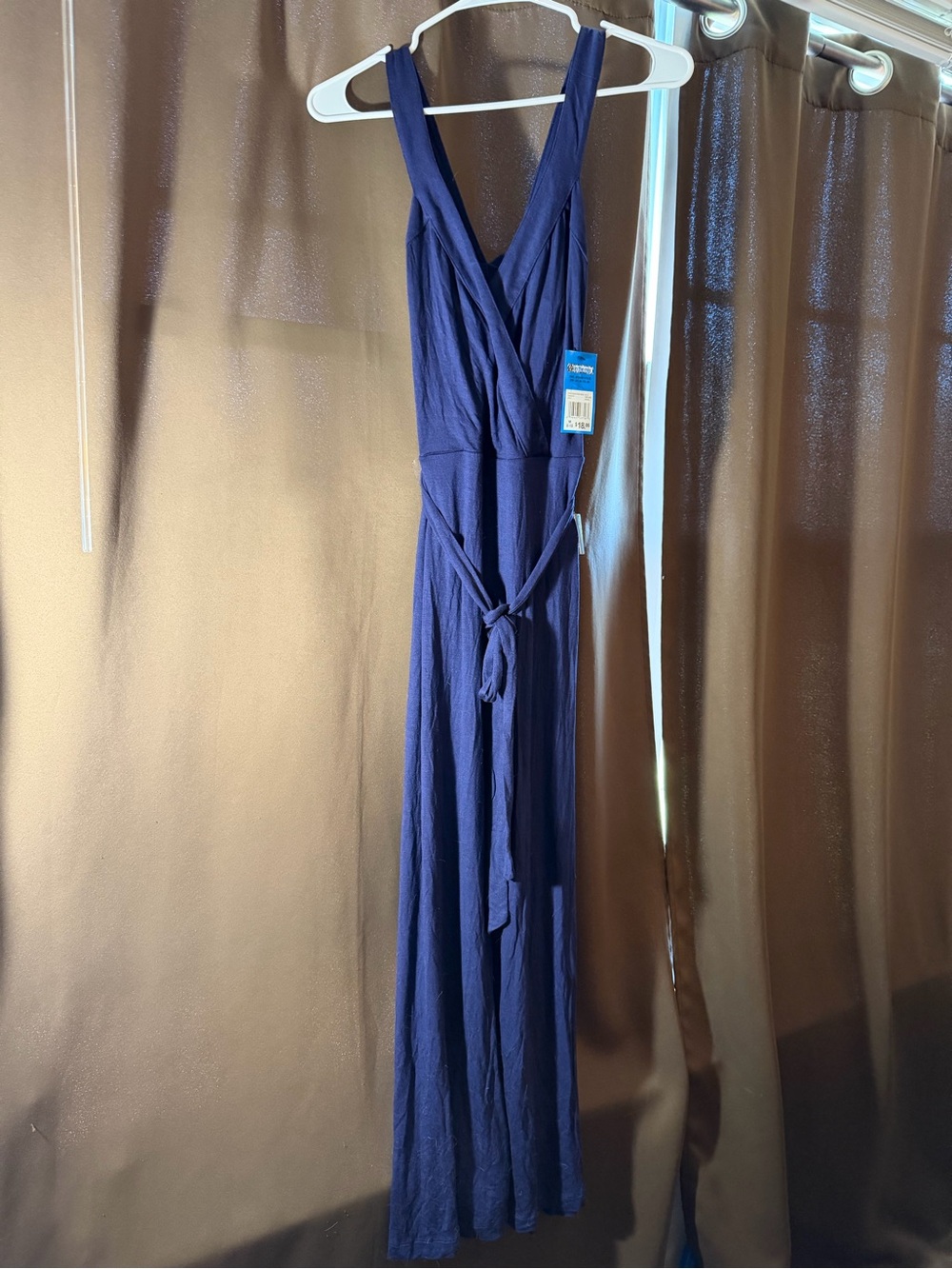 Deep Navy Wrap Maxi Dress with Waist Tie